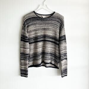 Eileen Fisher XS Sweater Pullover Striped Black Gray Casual Spring Summer